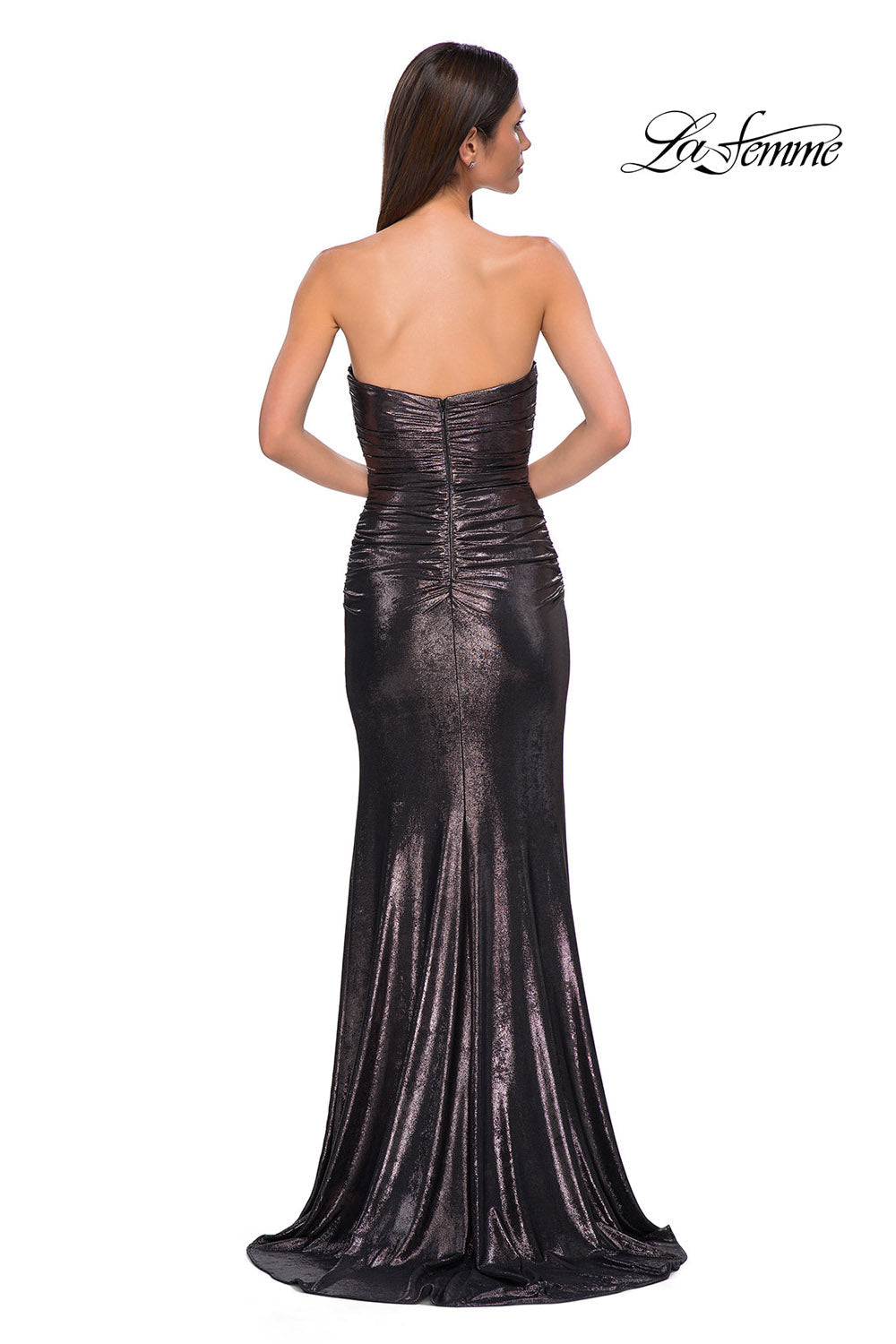 La Femme 32876 prom dress images. La Femme 32876 is available in these colors: Champagne, Dark Teal, Mocha.