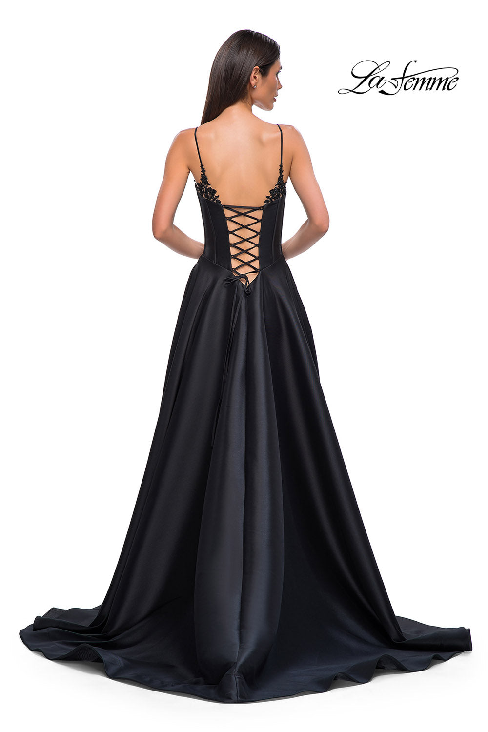 La Femme 32878 prom dress images. La Femme 32878 is available in these colors: Black, Champagne, Emerald, Royal Blue, Wine.