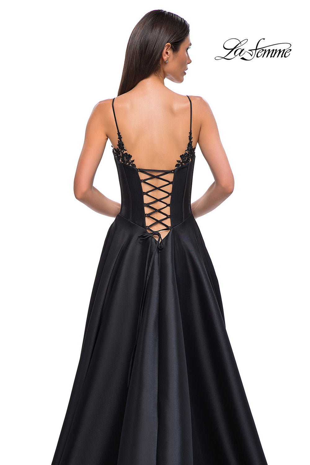 La Femme 32878 prom dress images. La Femme 32878 is available in these colors: Black, Champagne, Emerald, Royal Blue, Wine.