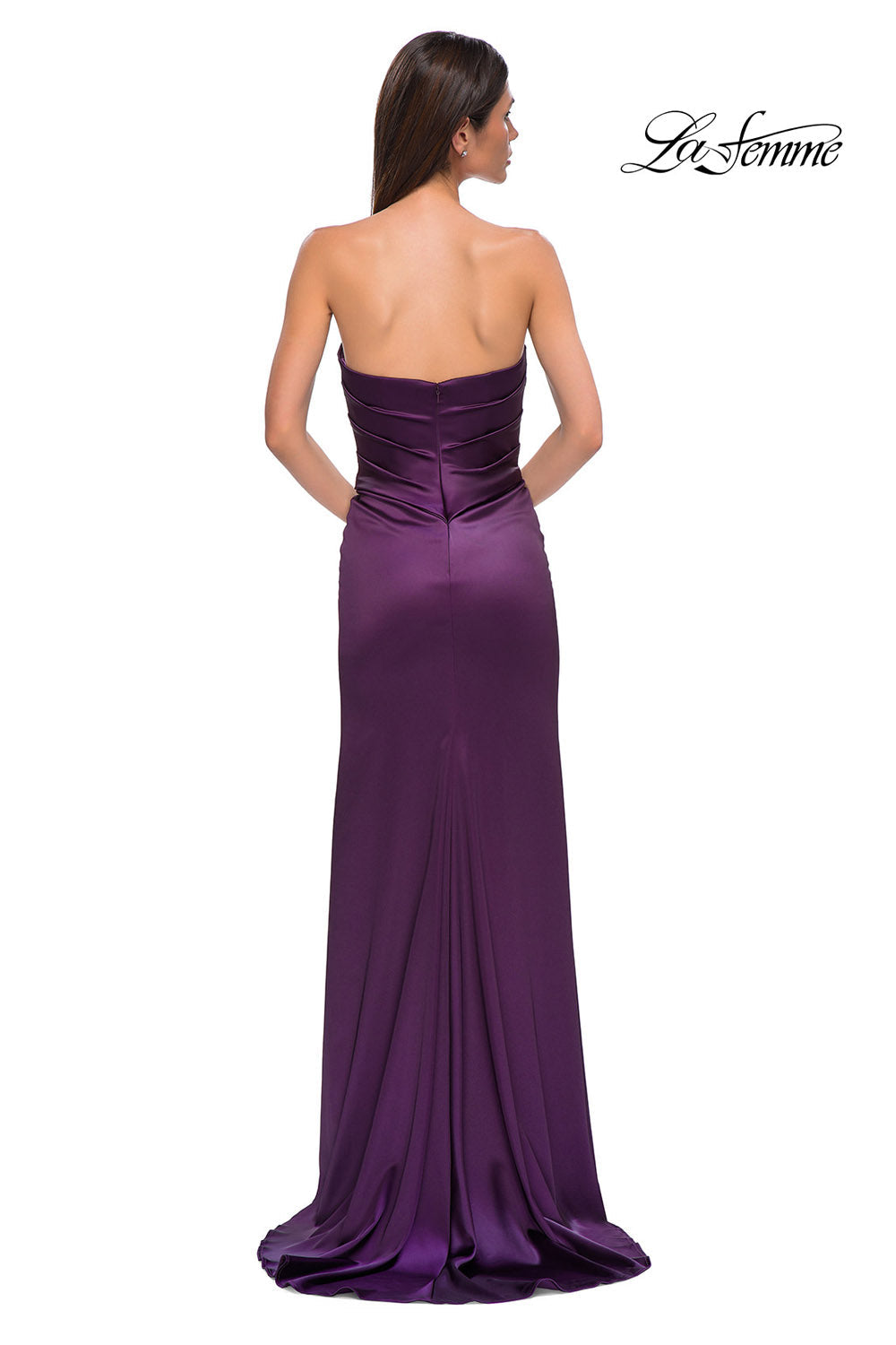 La Femme 32896 prom dress images. La Femme 32896 is available in these colors: Black, Dark Berry, Ivory.