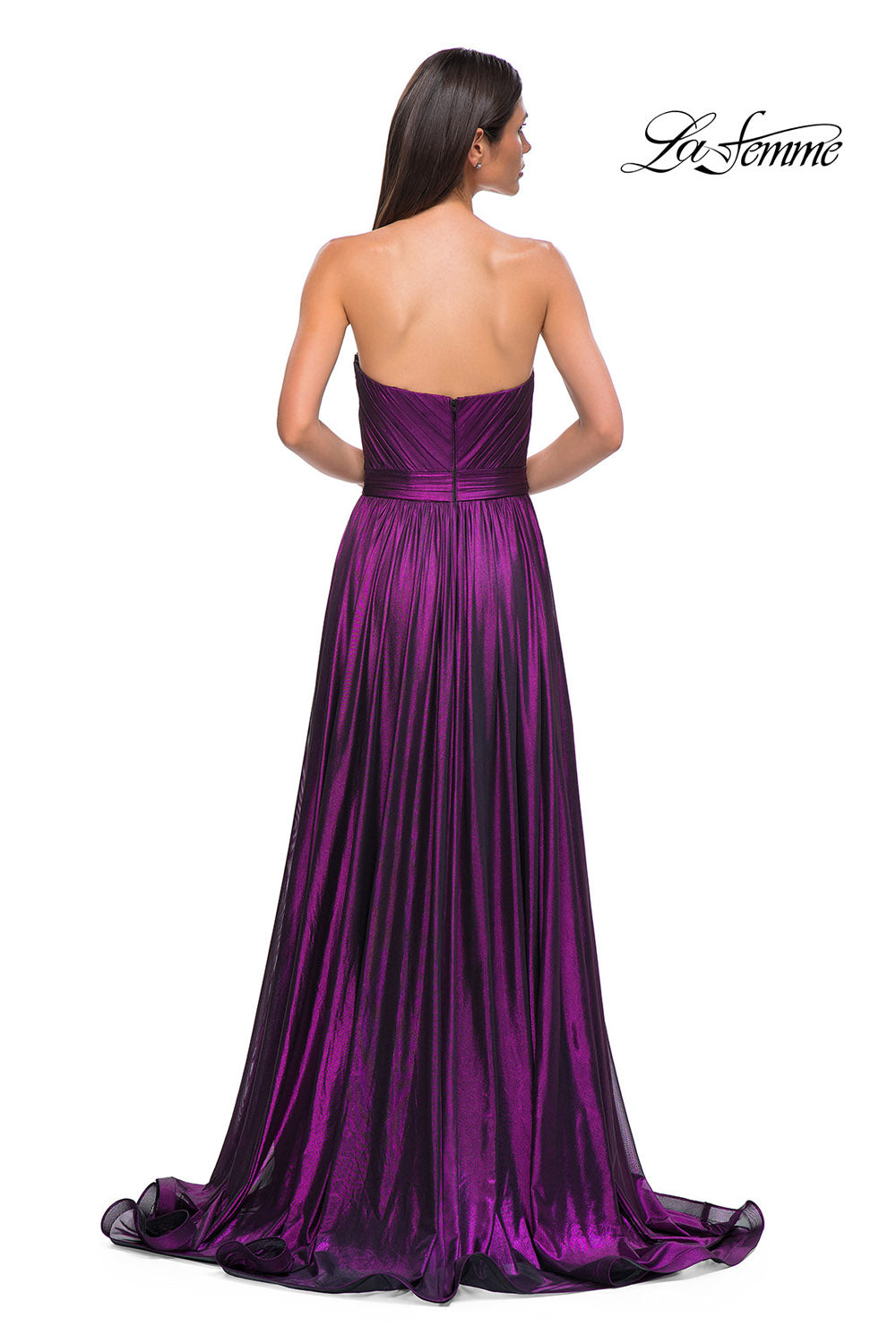 La Femme 32899 prom dress images. La Femme 32899 is available in these colors: Black Gold, Purple, Royal Blue.