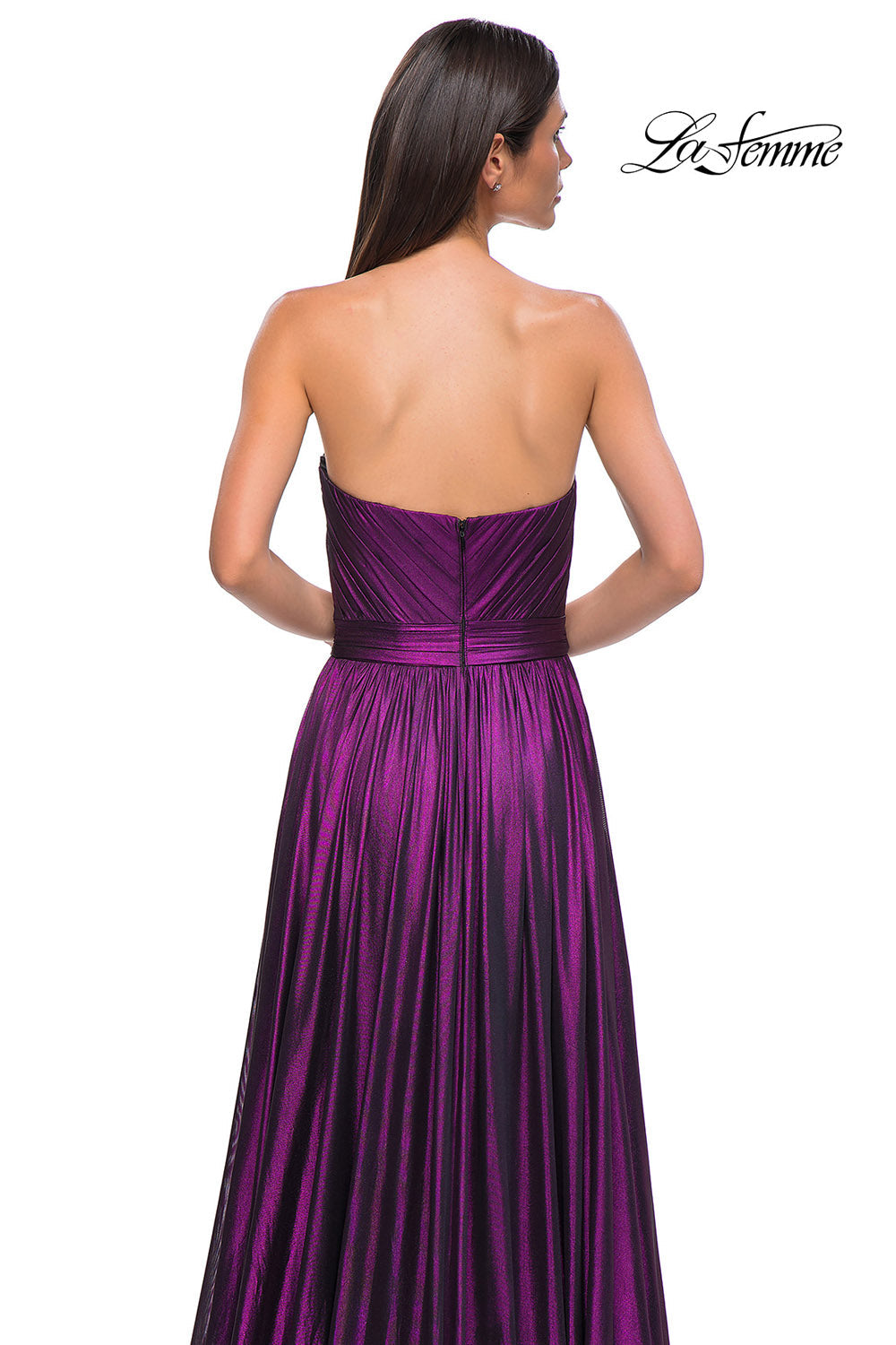 La Femme 32899 prom dress images. La Femme 32899 is available in these colors: Black Gold, Purple, Royal Blue.