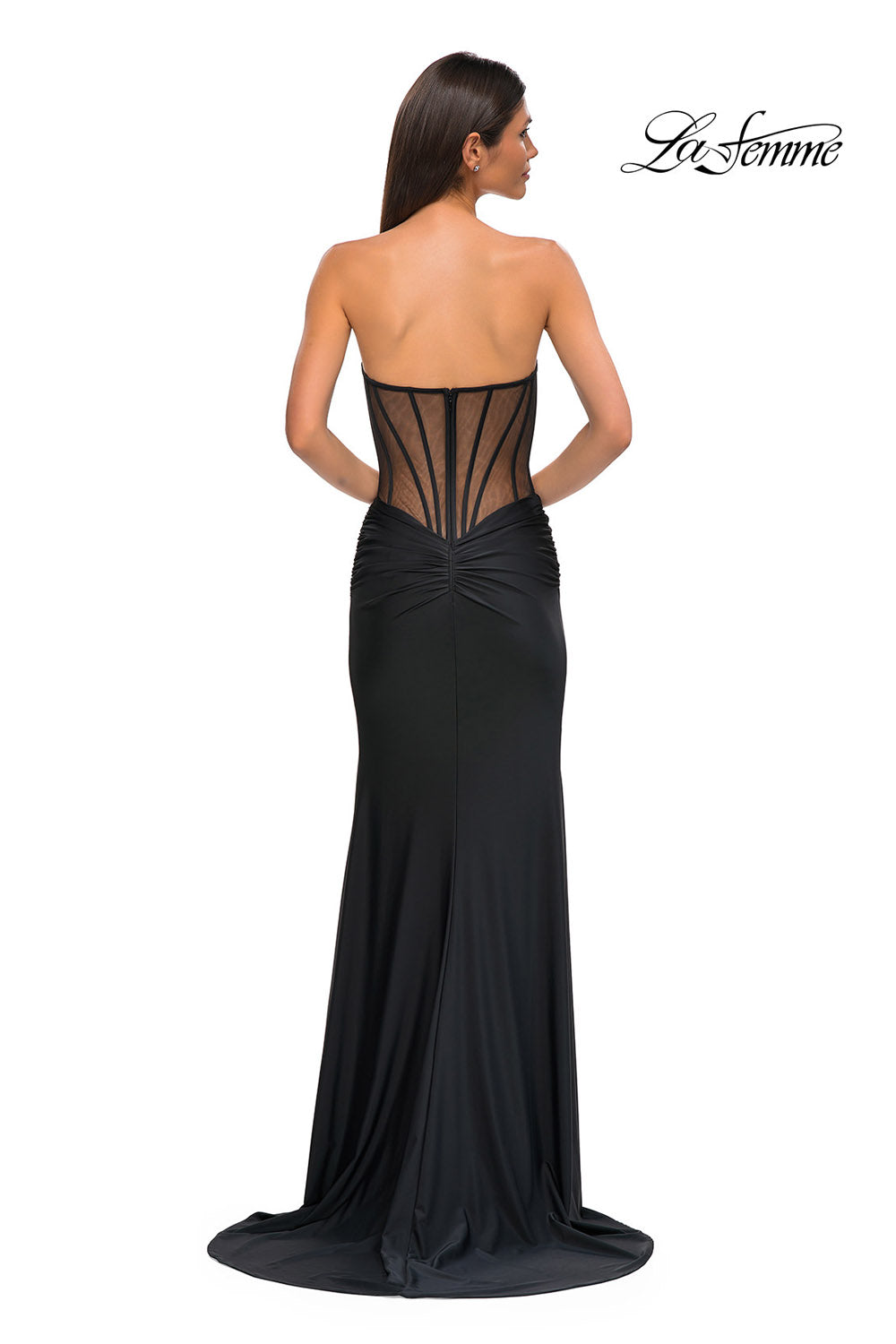 La Femme 32912 prom dress images. La Femme 32912 is available in these colors: Black, Dark Emerald, Dark Wine.
