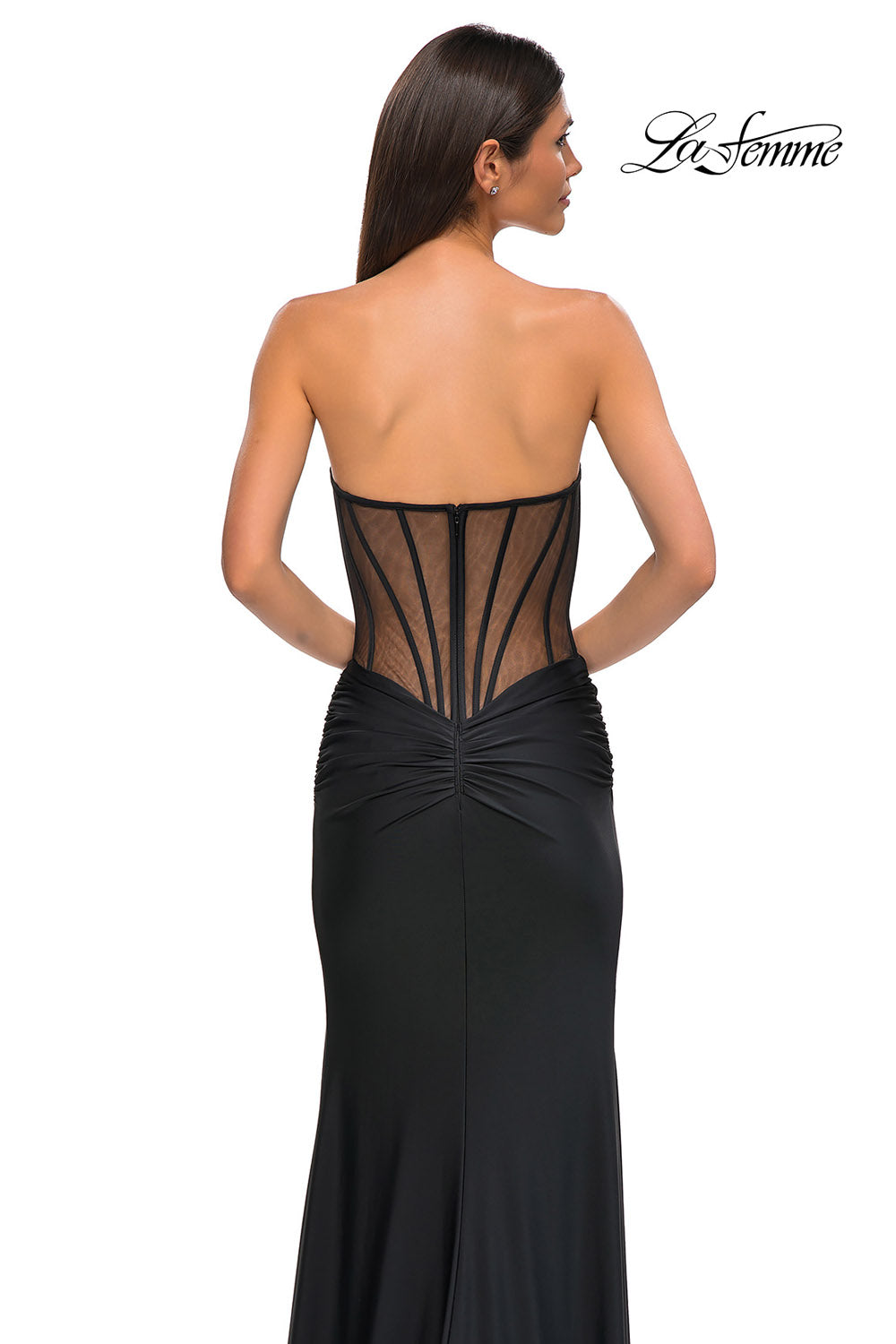 La Femme 32912 prom dress images. La Femme 32912 is available in these colors: Black, Dark Emerald, Dark Wine.