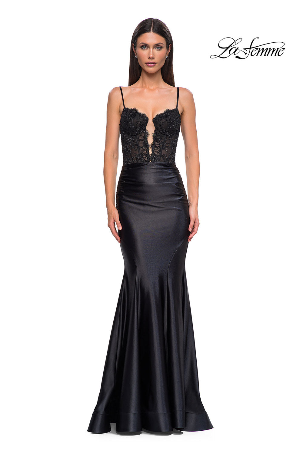 La Femme 32916 prom dress images. La Femme 32916 is available in these colors: Black.