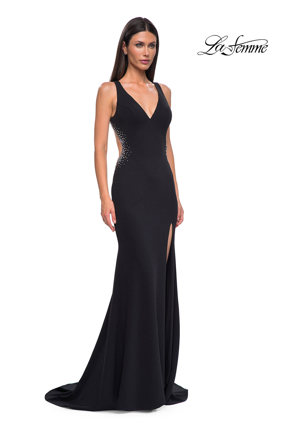 La Femme 32922 prom dress images. La Femme 32922 is available in these colors: Black, Ivory, Red.