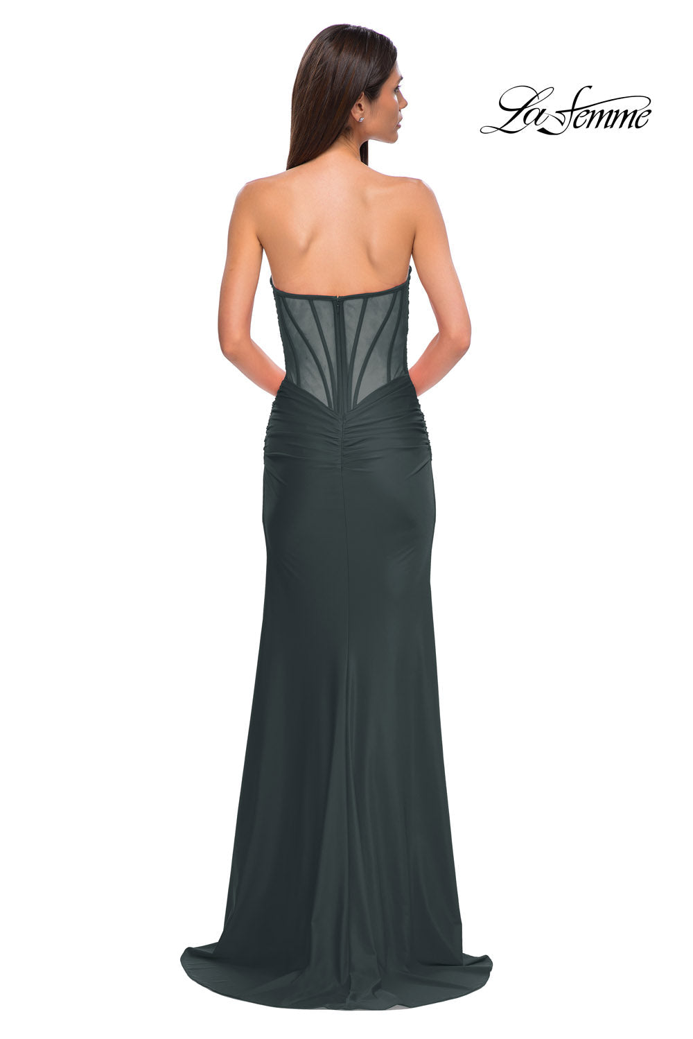 La Femme 32923 prom dress images. La Femme 32923 is available in these colors: Dark Emerald, Navy, Red.