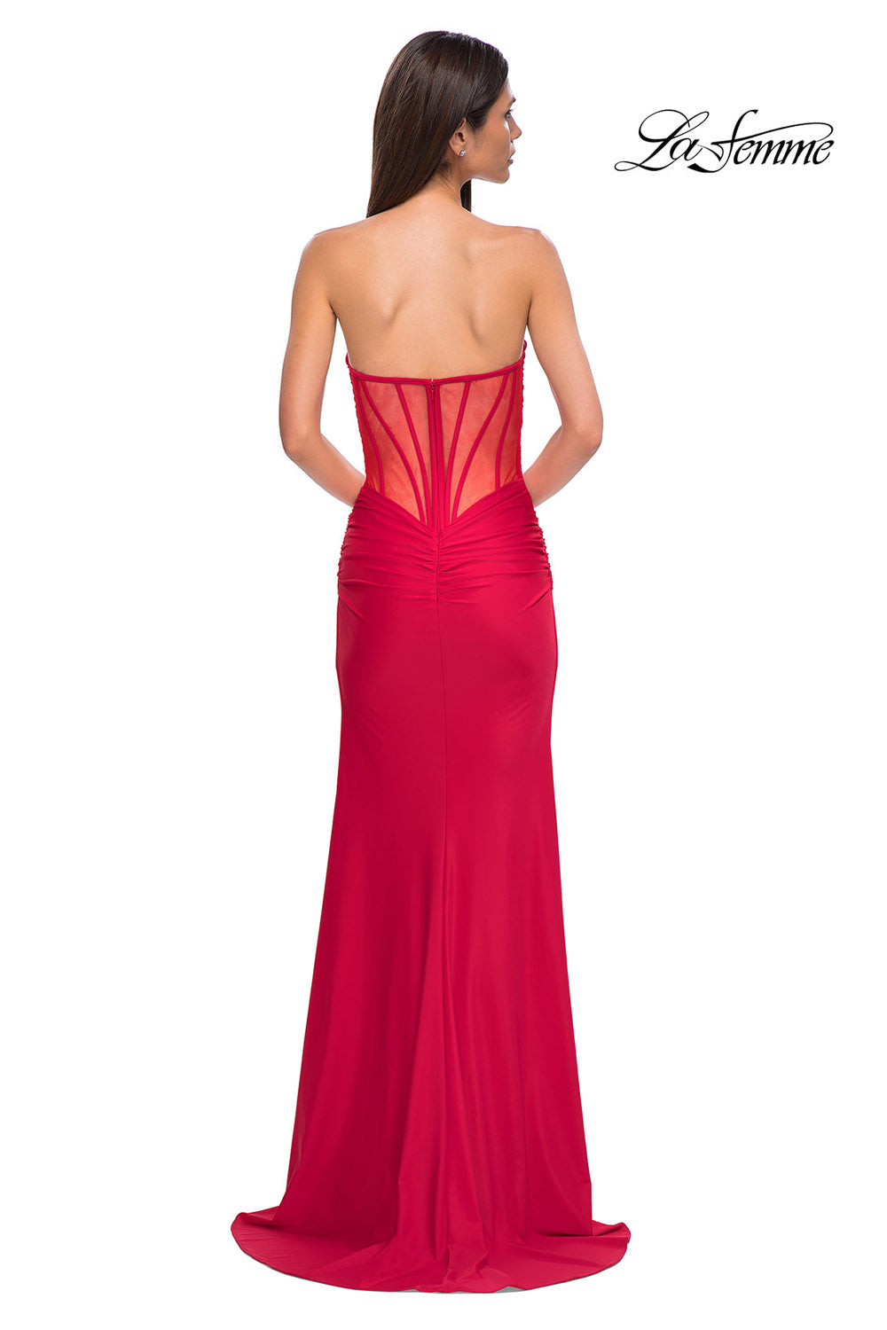 La Femme 32923 prom dress images. La Femme 32923 is available in these colors: Dark Emerald, Navy, Red.