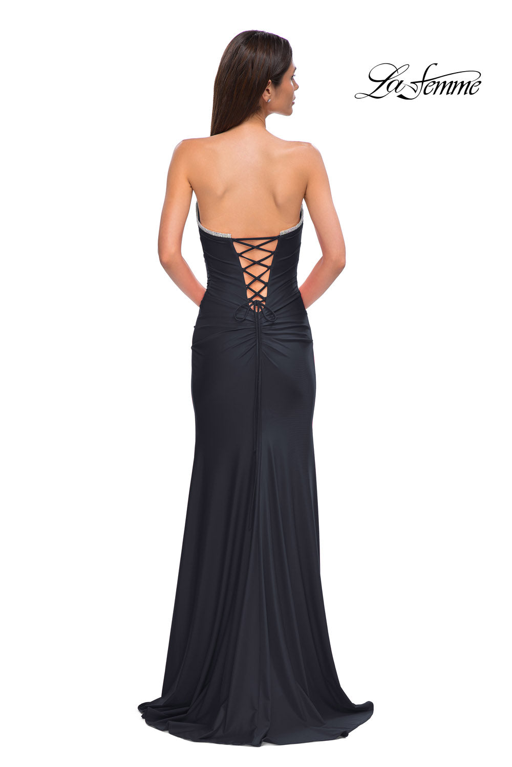 La Femme 32931 prom dress images. La Femme 32931 is available in these colors: Black, Red, Royal Blue.