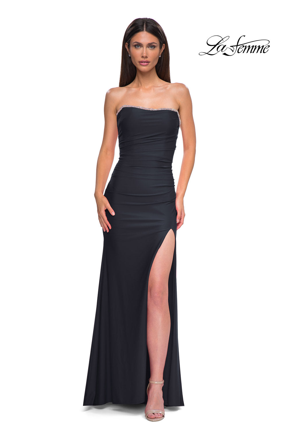 La Femme 32931 prom dress images. La Femme 32931 is available in these colors: Black, Red, Royal Blue.