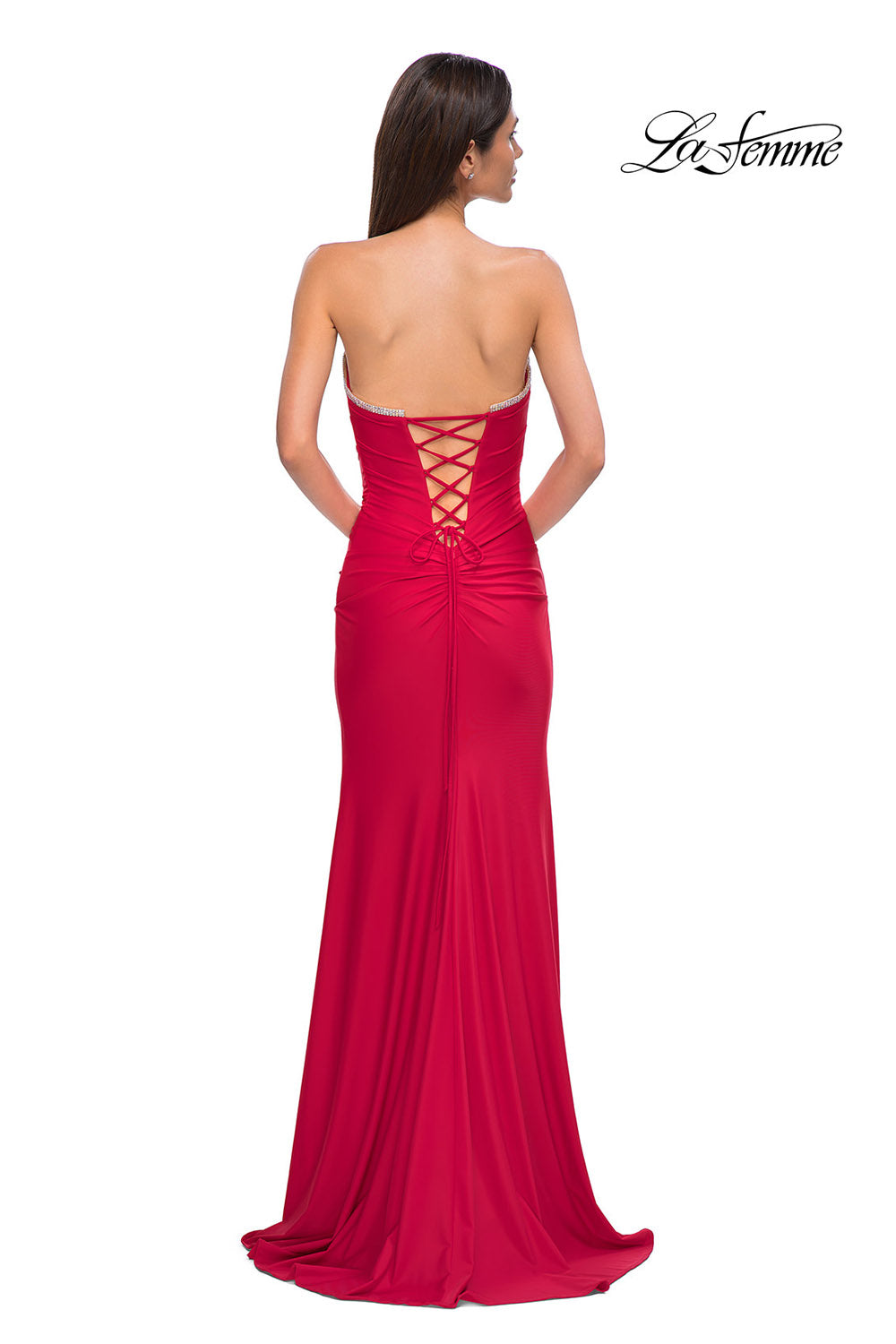 La Femme 32931 prom dress images. La Femme 32931 is available in these colors: Black, Red, Royal Blue.