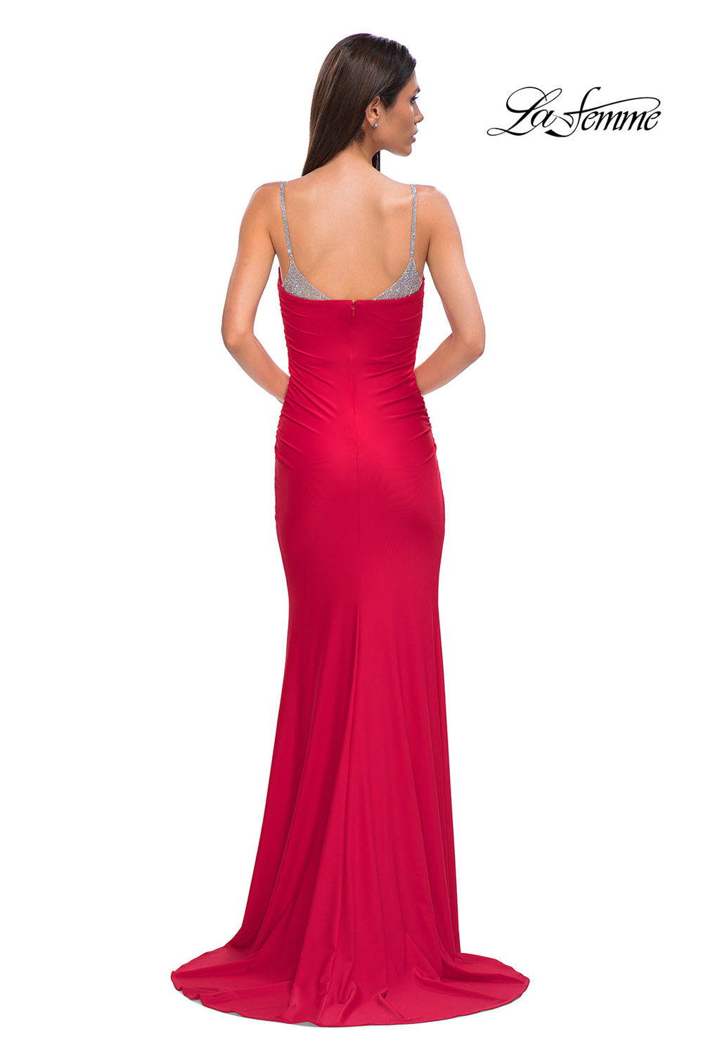 La Femme 32939 prom dress images. La Femme 32939 is available in these colors: Black, Red, Royal Blue.