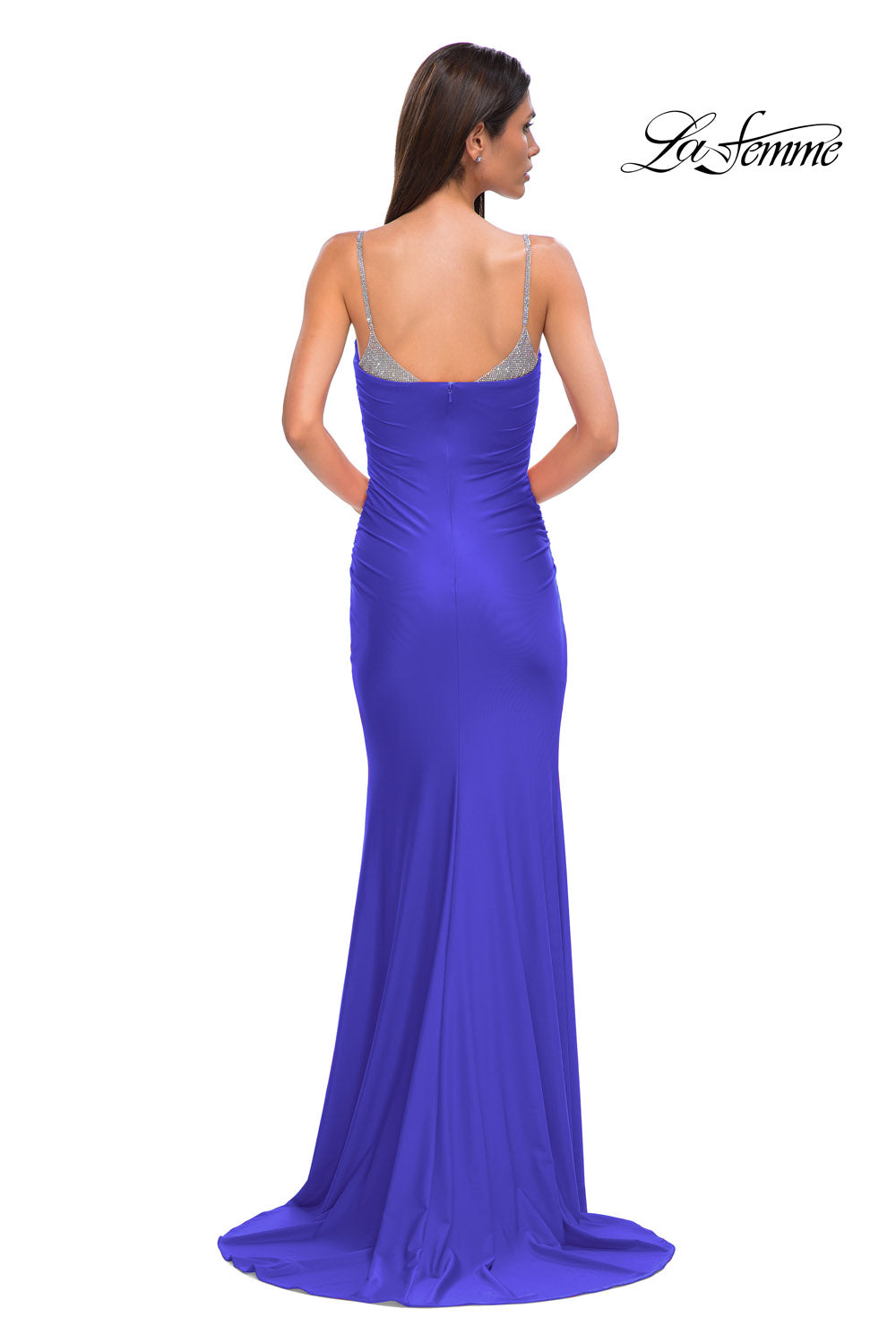 La Femme 32939 prom dress images. La Femme 32939 is available in these colors: Black, Red, Royal Blue.