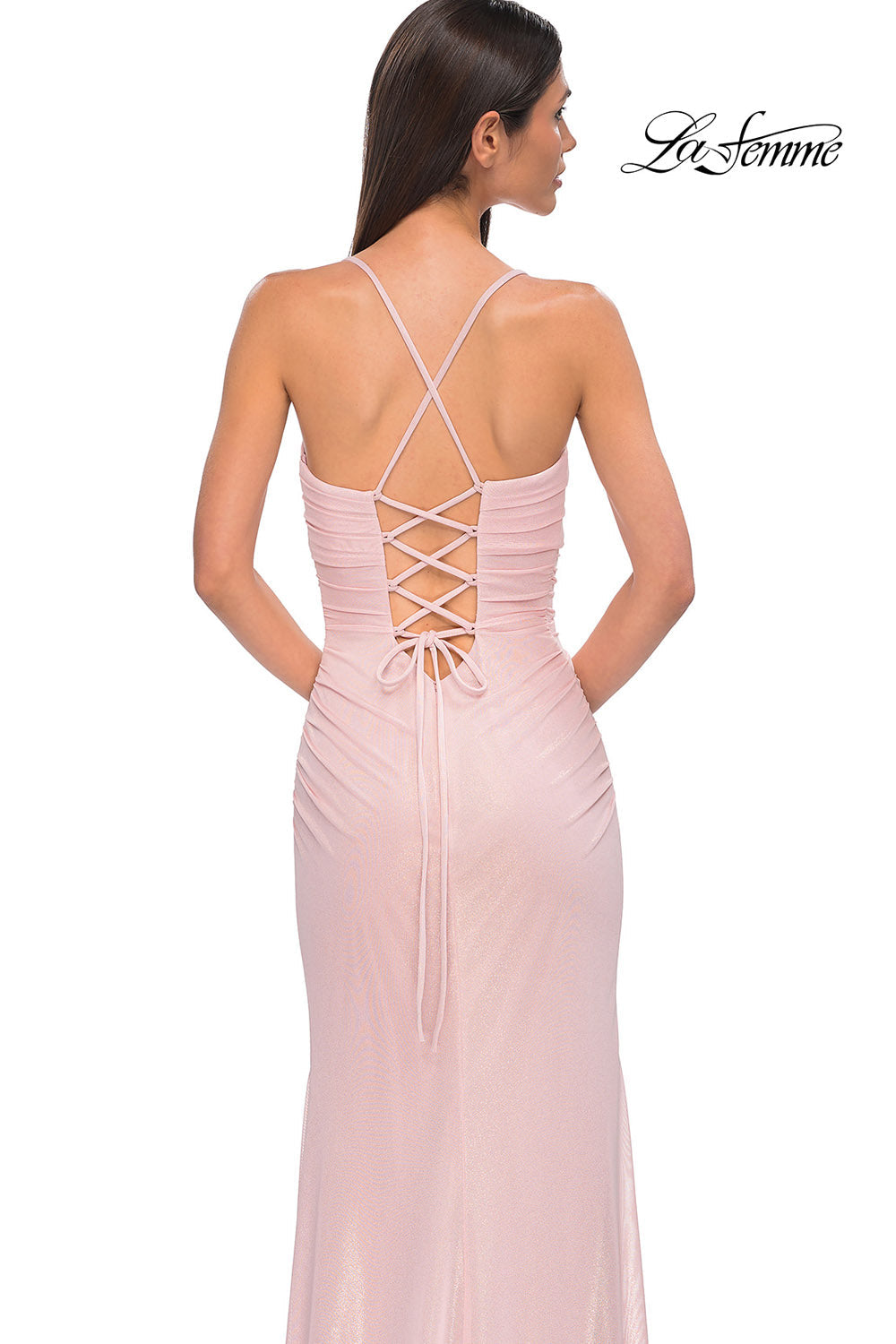 La Femme 32964 prom dress images. La Femme 32964 is available in these colors: Blush, Light Periwinkle.