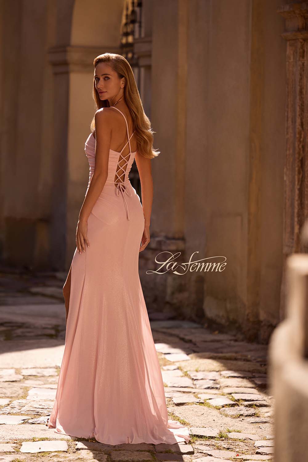La Femme 32964 prom dress images. La Femme 32964 is available in these colors: Blush, Light Periwinkle.