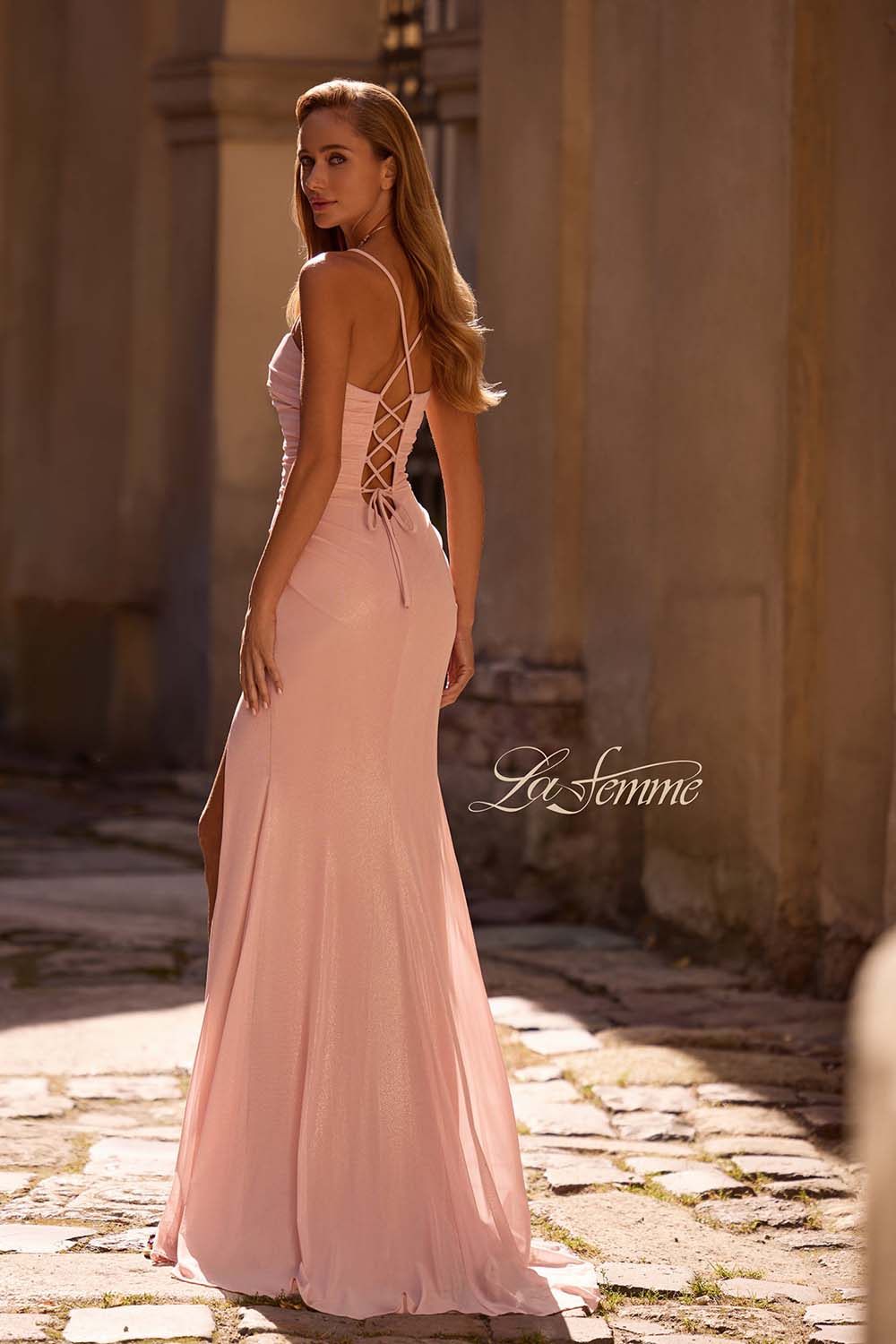 La Femme 32964 prom dress images. La Femme 32964 is available in these colors: Blush, Light Periwinkle.