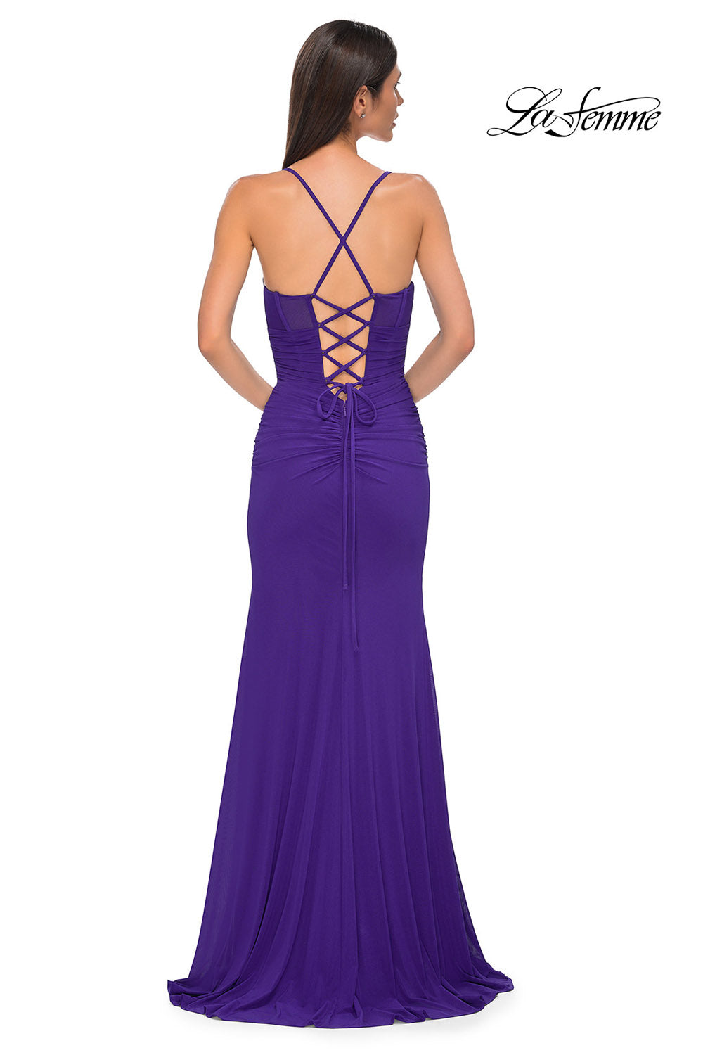 La Femme 32966 prom dress images. La Femme 32966 is available in these colors: Black, Emerald, Indigo.