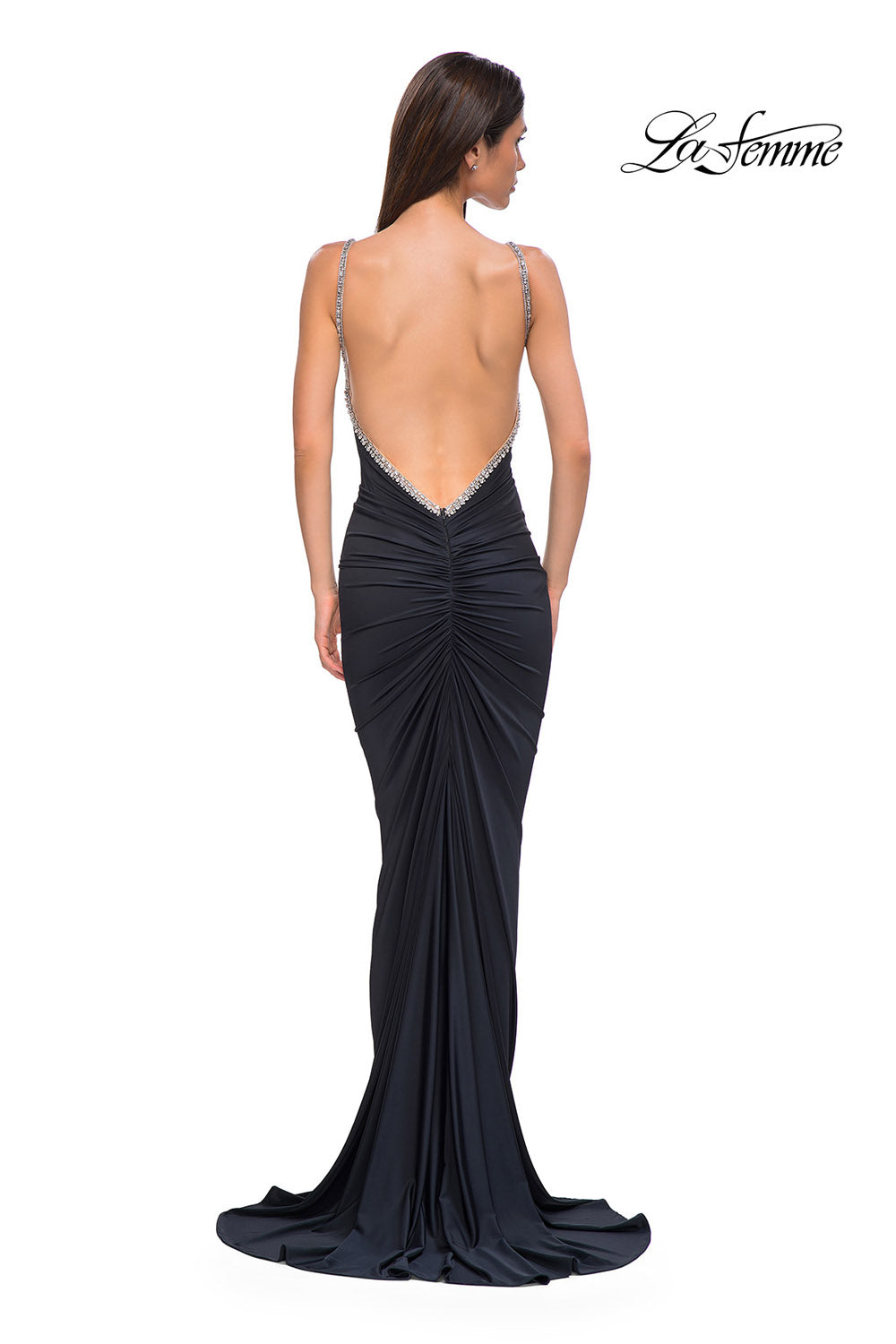 La Femme 32970 prom dress images. La Femme 32970 is available in these colors: Black, Red.