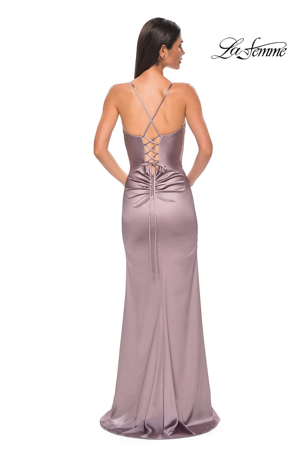 La Femme 33010 prom dress images. La Femme 33010 is available in these colors: Navy, Olive, Taupe.