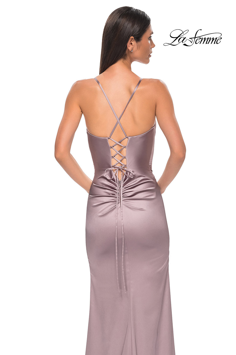 La Femme 33010 prom dress images. La Femme 33010 is available in these colors: Navy, Olive, Taupe.