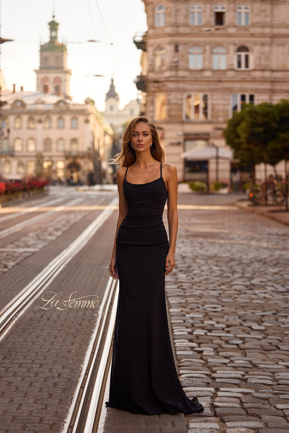 La Femme 33086 prom dress images. La Femme 33086 is available in these colors: Black, Lavender, Light Blue.