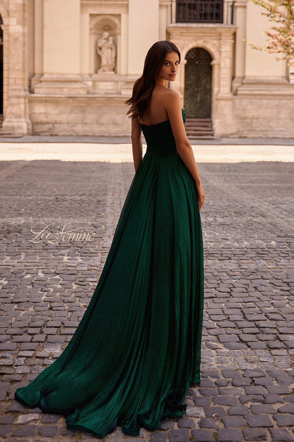 La Femme 32382 prom dress images.  La Femme 32382 is available in these colors: Emerald, Gold, Royal Blue, Royal Purple.