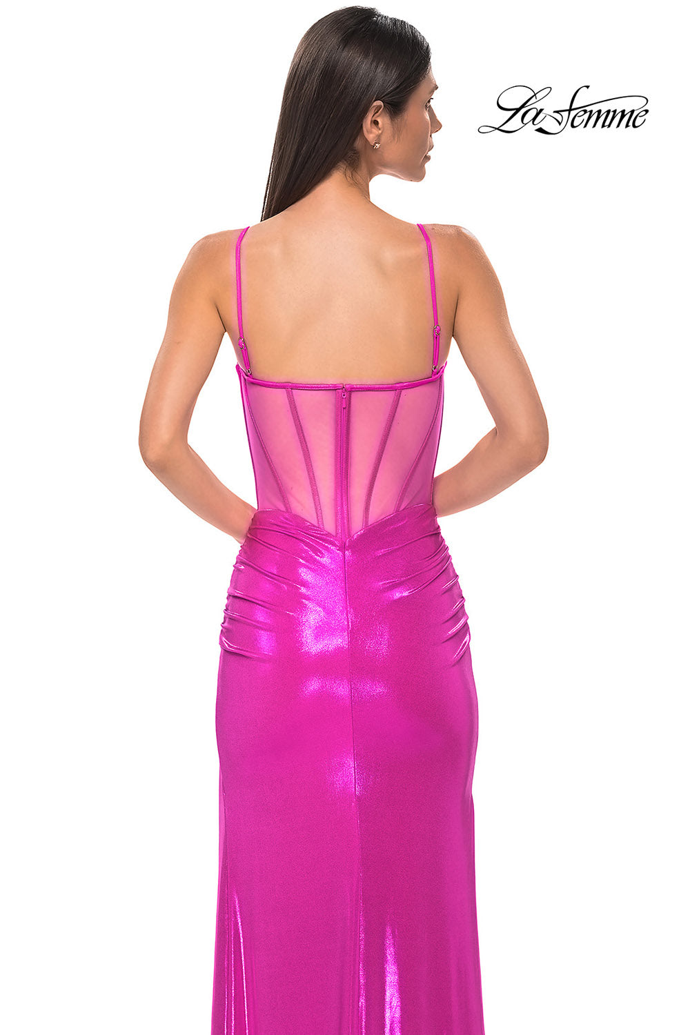 La Femme 32526 prom dress images.  La Femme 32526 is available in these colors: Hot Pink, Navy.