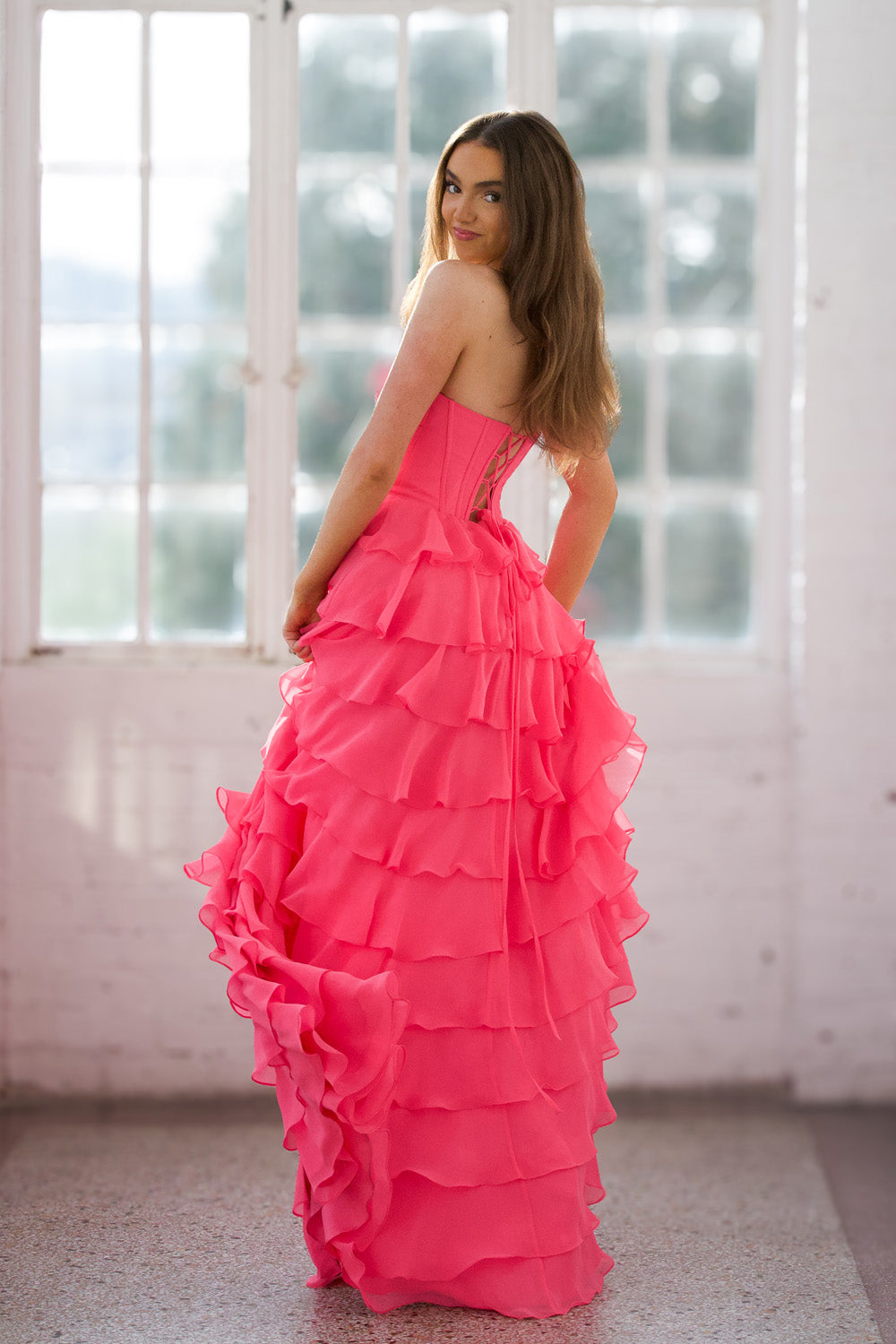 Miah Vega 24502 prom dress images. Miah Vega 24502 is available in these colors: Black, Bright Pink, Peacock, Red, Light Turquoise, White, Yellow.