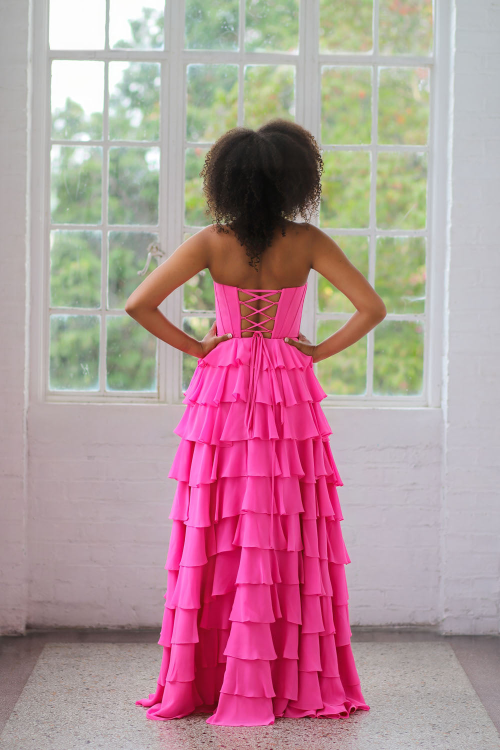 Miah Vega 24502 prom dress images. Miah Vega 24502 is available in these colors: Black, Bright Pink, Peacock, Red, Light Turquoise, White, Yellow.