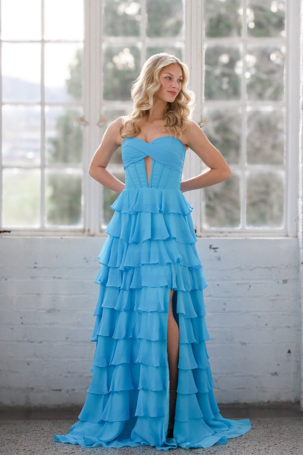 Miah Vega 24502 prom dress images. Miah Vega 24502 is available in these colors: Black, Bright Pink, Peacock, Red, Light Turquoise, White, Yellow.