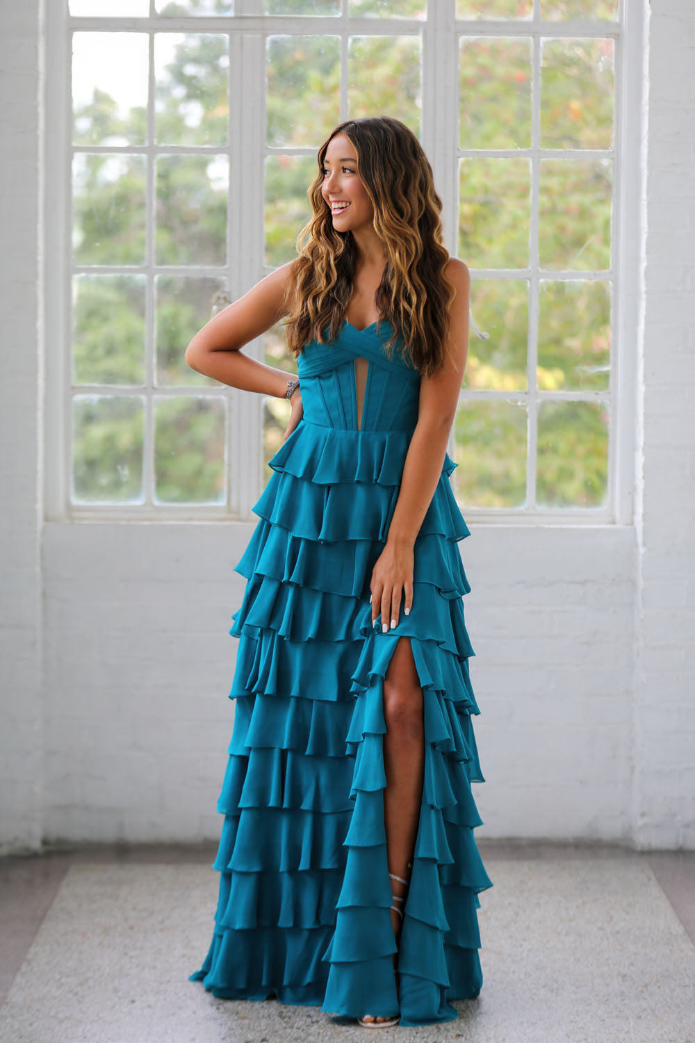 Miah Vega 24502 prom dress images. Miah Vega 24502 is available in these colors: Bright Pink, Peacock, Red.