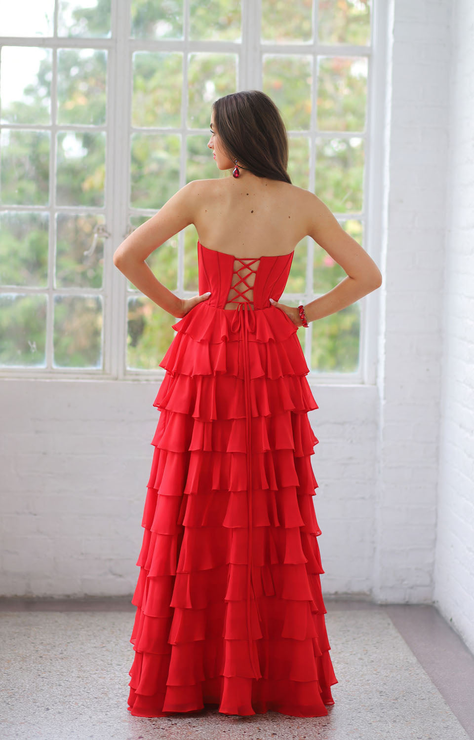 Miah Vega 24502 prom dress images. Miah Vega 24502 is available in these colors: Bright Pink, Peacock, Red.