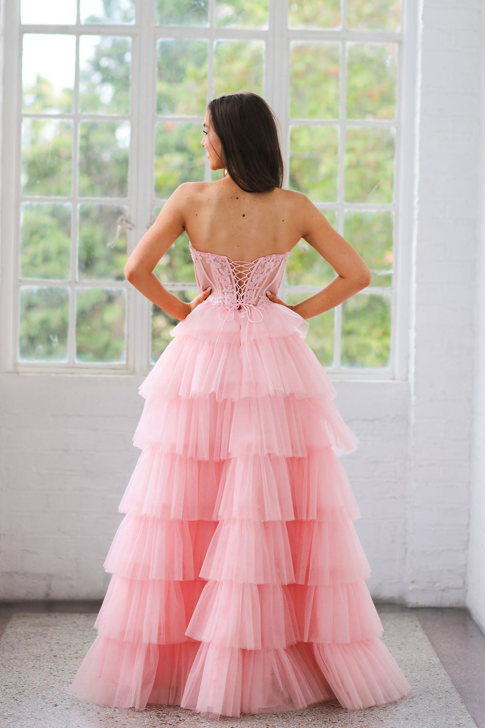 Miah Vega 24507 prom dress images. Miah Vega 24507 is available in these colors: Blush, Light Blue, White.
