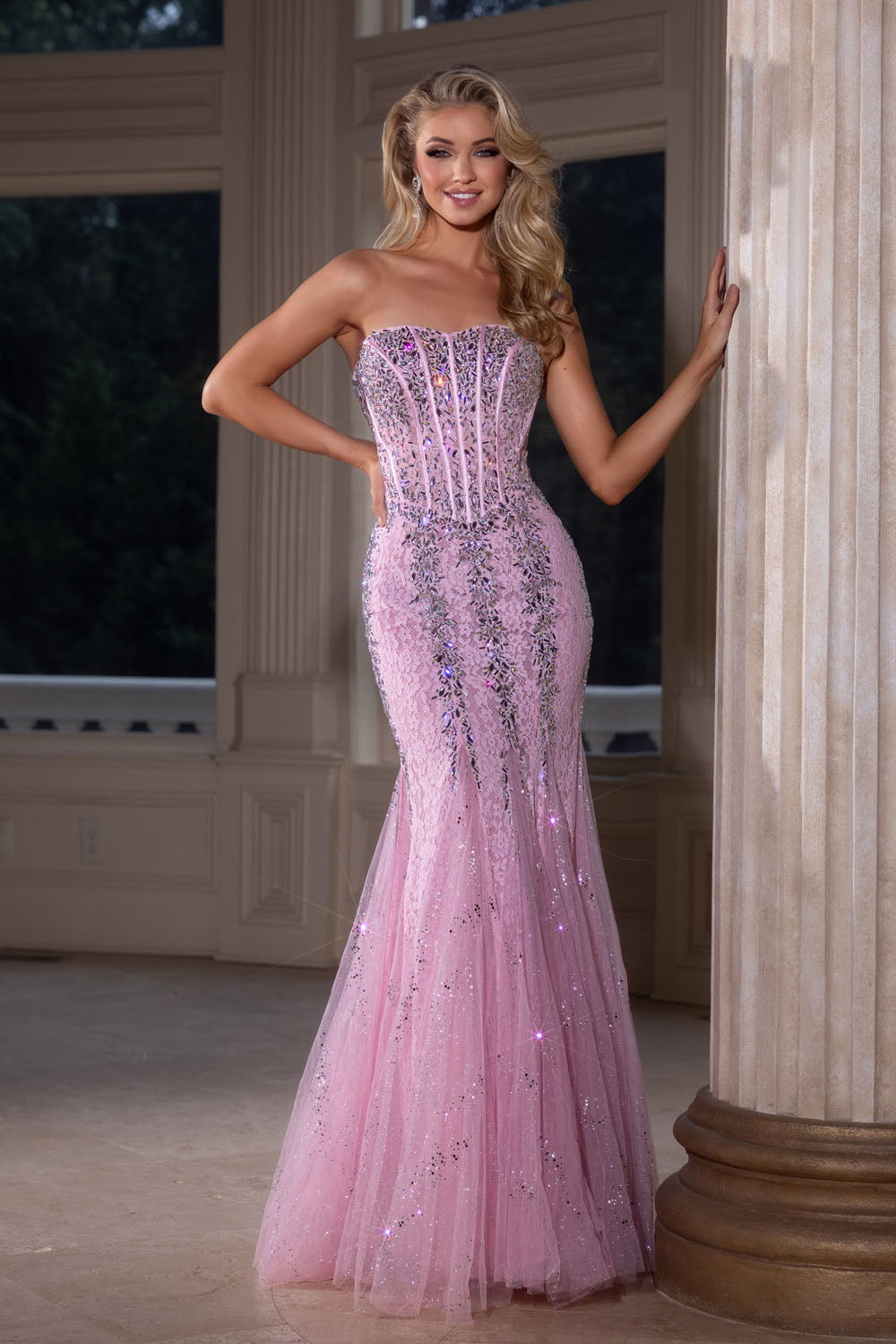Portia and Scarlett PS25169 prom dress images. Portia and Scarlett PS25169 is available in these colors: Emerald, Black, Lilac, Pink, Cobalt.