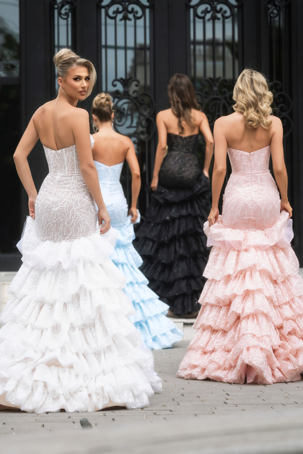 Portia and Scarlett PS25250 prom dress images. Portia and Scarlett PS25250 is available in these colors: Ivory Nude, Black Nude, Blue, Pink.