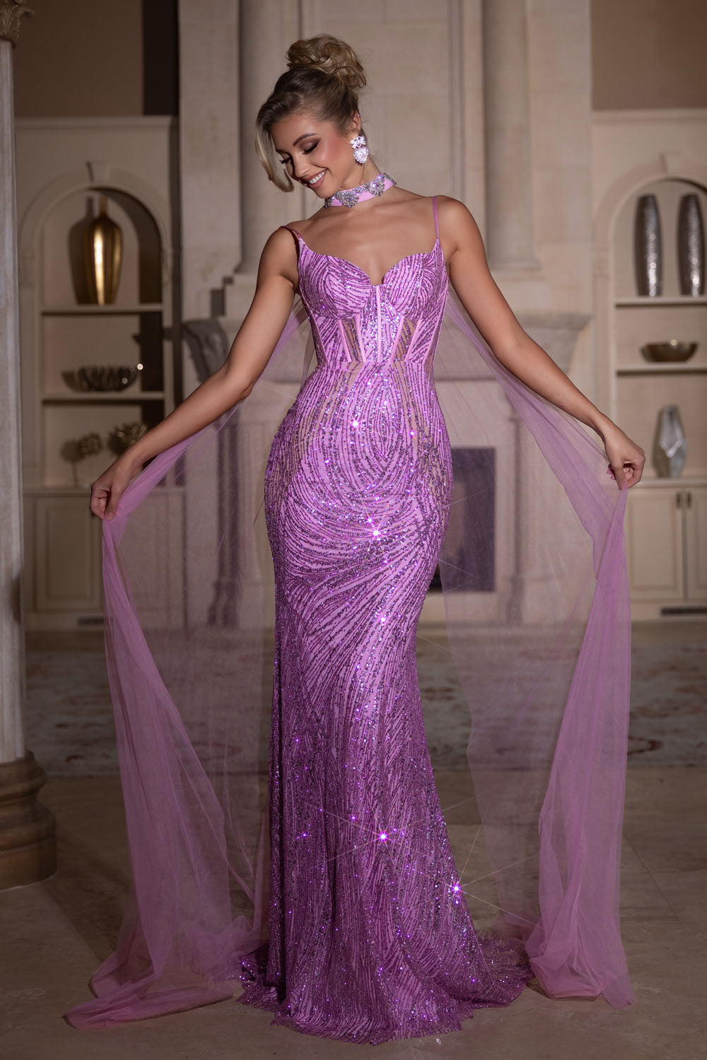Portia and Scarlett PS25266 prom dress images. Portia and Scarlett PS25266 is available in these colors: Pink.