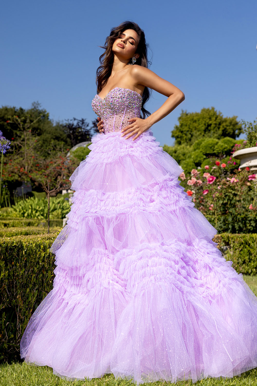 Portia and Scarlett PS25302 prom dress images. Portia and Scarlett PS25302 is available in these colors: Lilac, Pink.