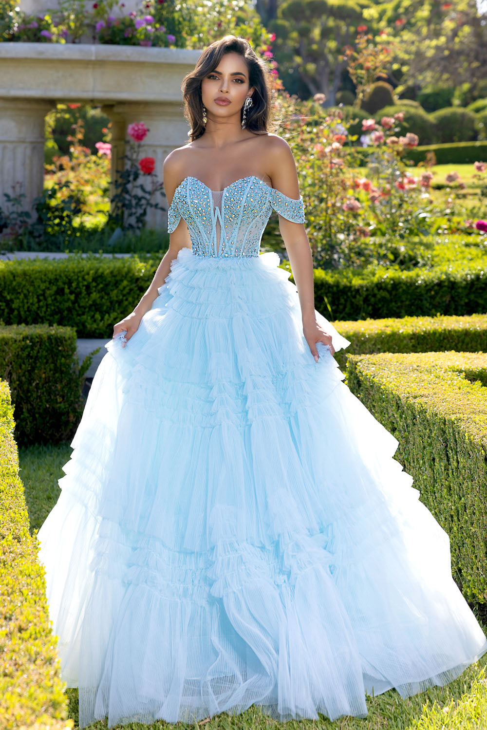 Portia and Scarlett PS25303 prom dress images. Portia and Scarlett PS25303 is available in these colors: Light Blue.