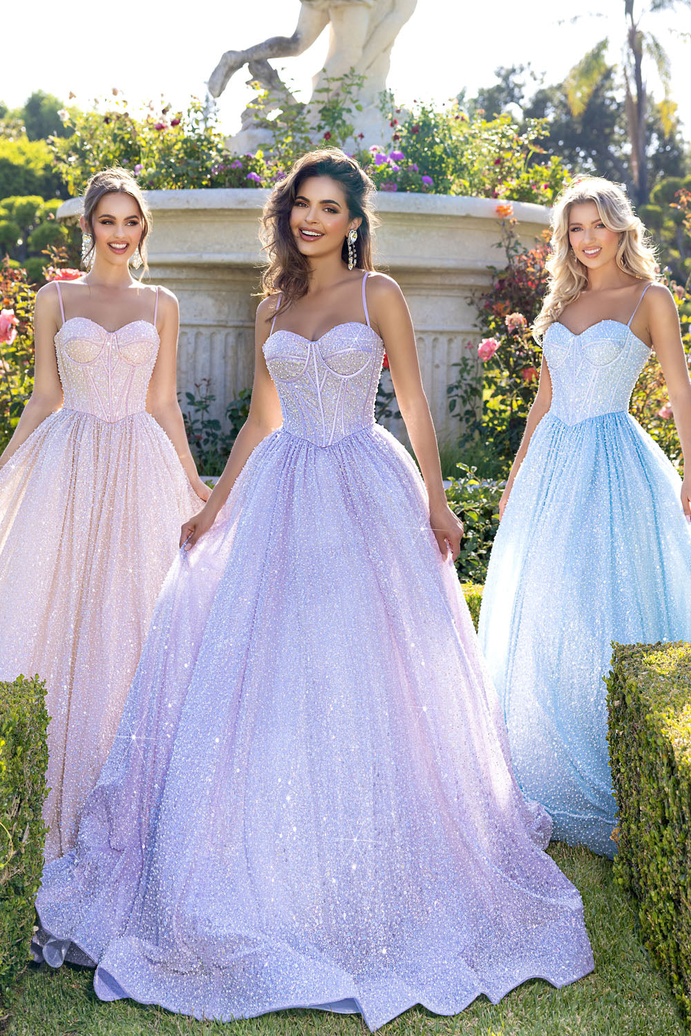 Portia and Scarlett PS25308 prom dress images. Portia and Scarlett PS25308 is available in these colors: Lilac, Pink, Blue.