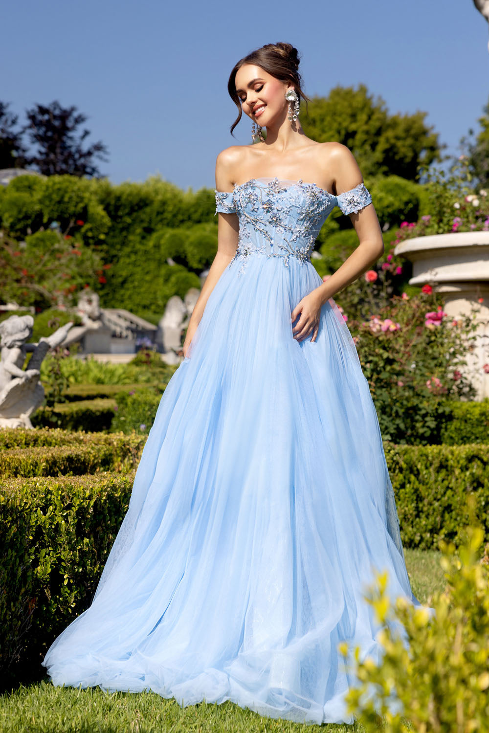 Portia and Scarlett PS25309 prom dress images. Portia and Scarlett PS25309 is available in these colors: Light Blue.