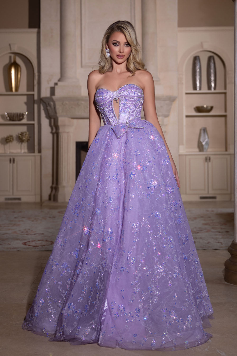 Portia and Scarlett PS25315 prom dress images. Portia and Scarlett PS25315 is available in these colors: Lilac, Ivory, Pink.