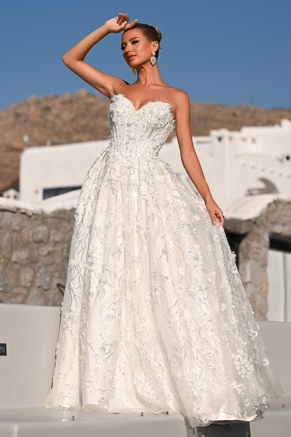 Portia and Scarlett PS26149 Ivory ballgown prom dress with intricate beading and a sweetheart neckline.