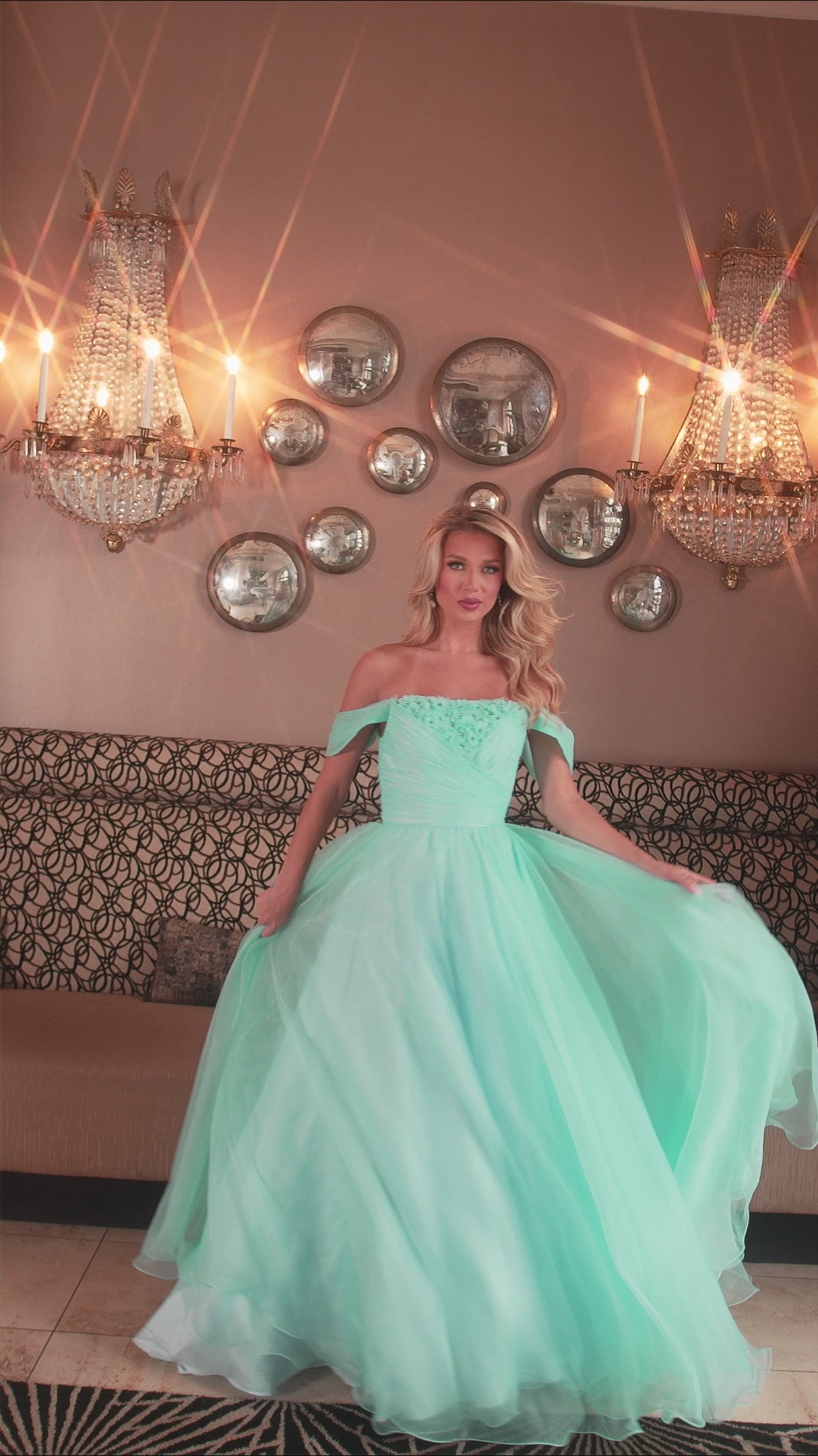 Rachel Allan 70865 prom dress video. Rachel Allan 70865 is available in these colors: Aqua, Pink, Red.