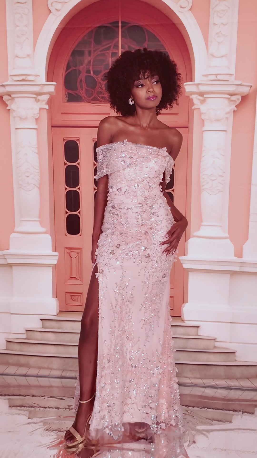 Colette CL8530 prom dress video.  Colette CL8530 is available in these colors: Peachy Pink, Ice Blue.