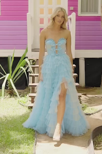Sherri Hill 56012 prom dress video. Sherri Hill 56012 is available in these colors: Ivory, Light Blue, Black.