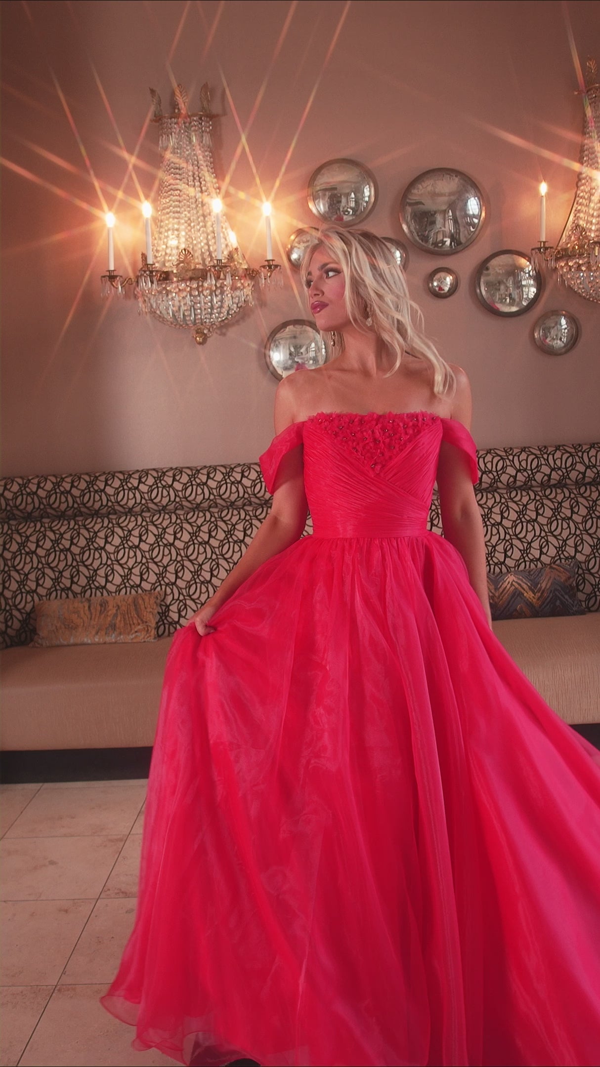 Rachel Allan 70865 prom dress video. Rachel Allan 70865 is available in these colors: Aqua, Pink, Red.