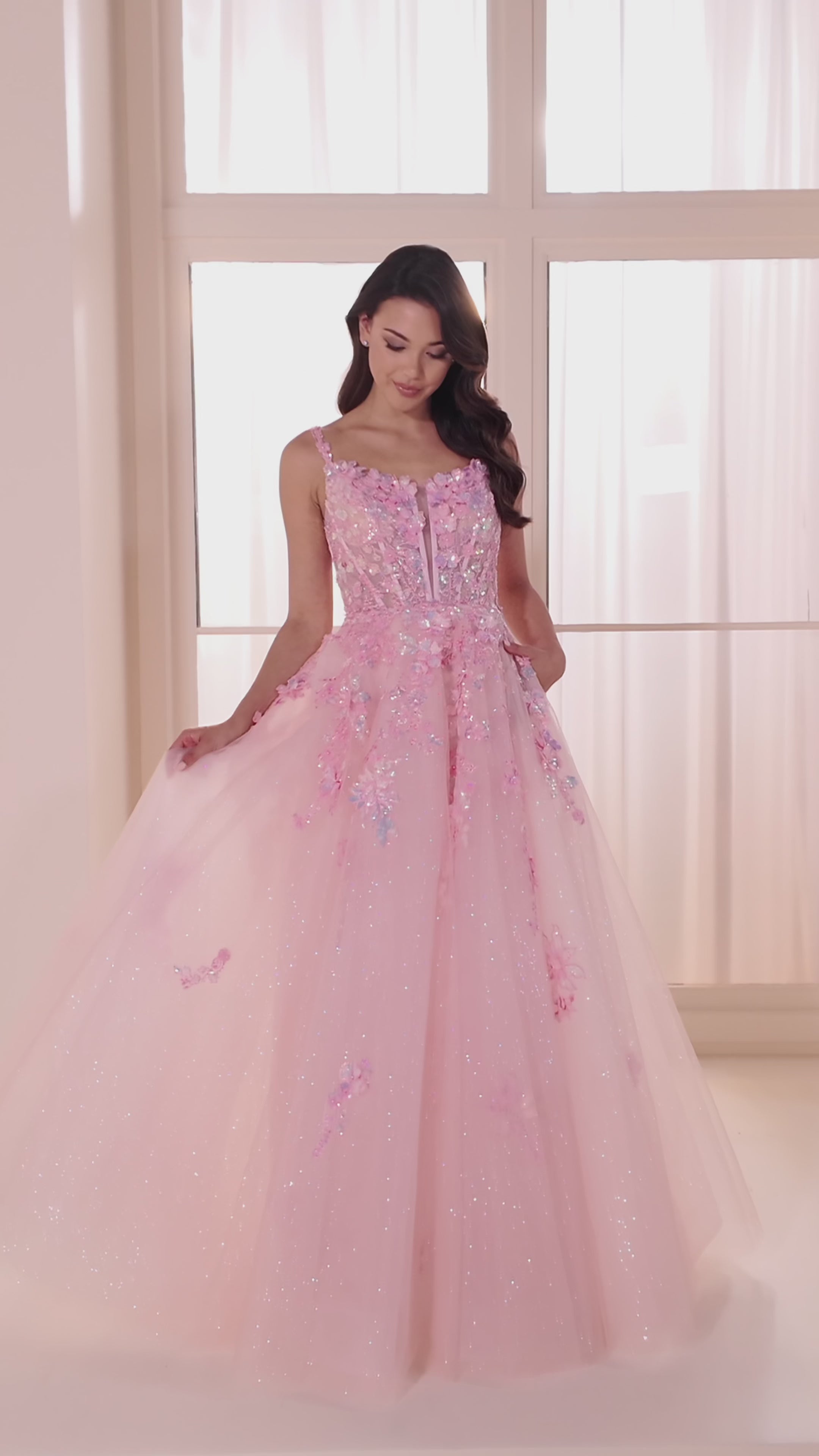 Ellie Wilde EW36213 a-line prom dress video.  Ellie Wilde EW36213 is available in these colors: Blush, Wintermint.