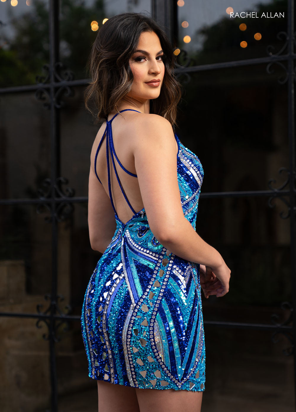 Rachel Allan 40403 prom dress images. Rachel Allan 40403 is available in these colors: Black Multi, Lime Multi, Purple Multi, Royal Multi.