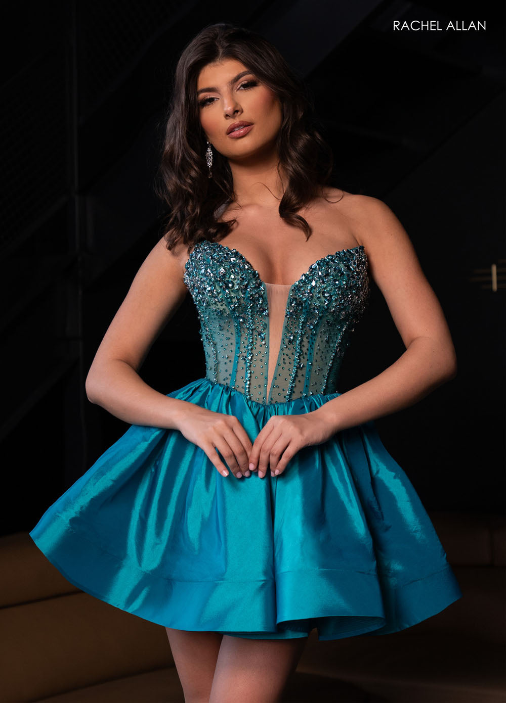 Rachel Allan 40420 prom dress images. Rachel Allan 40420 is available in these colors: Jade, Navy, Red.