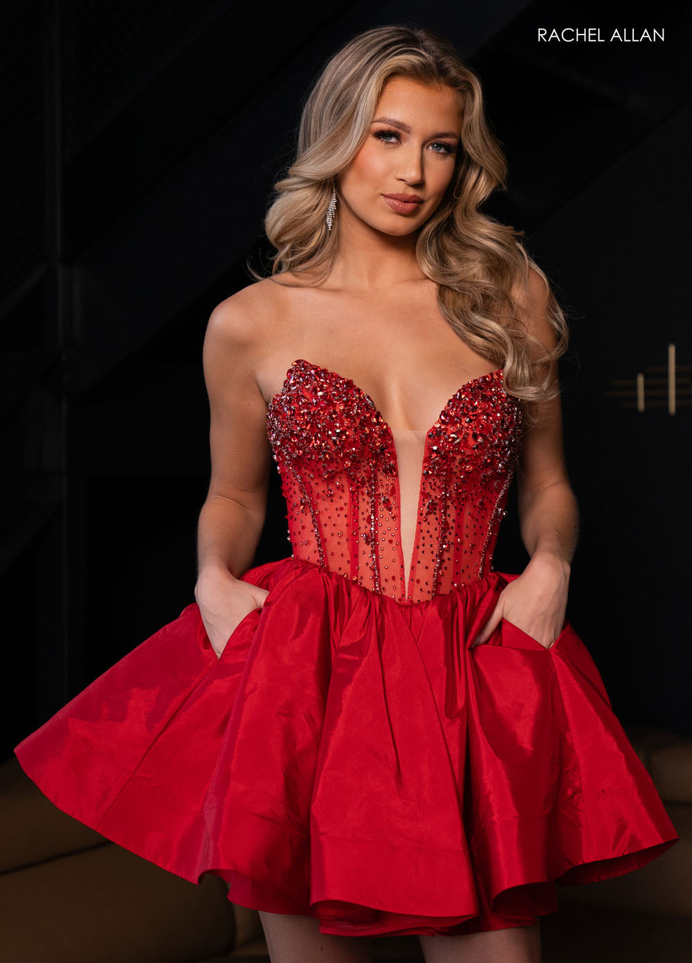 Rachel Allan 40420 prom dress images. Rachel Allan 40420 is available in these colors: Jade, Navy, Red.